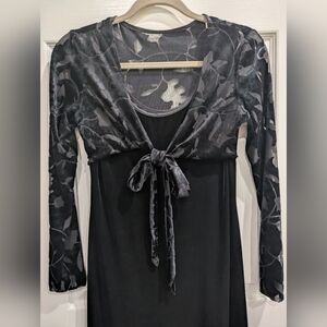 VTG Cache Black Velvet Dress Witchy 4 Burnout Whimsigoth Maxi Romantic Goth Y2K